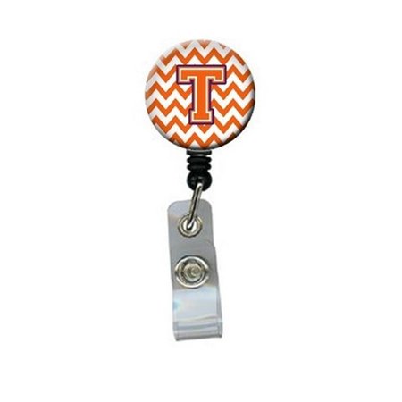CAROLINES TREASURES Letter T Chevron Orange and Regalia Retractable Badge Reel CJ1062-TBR